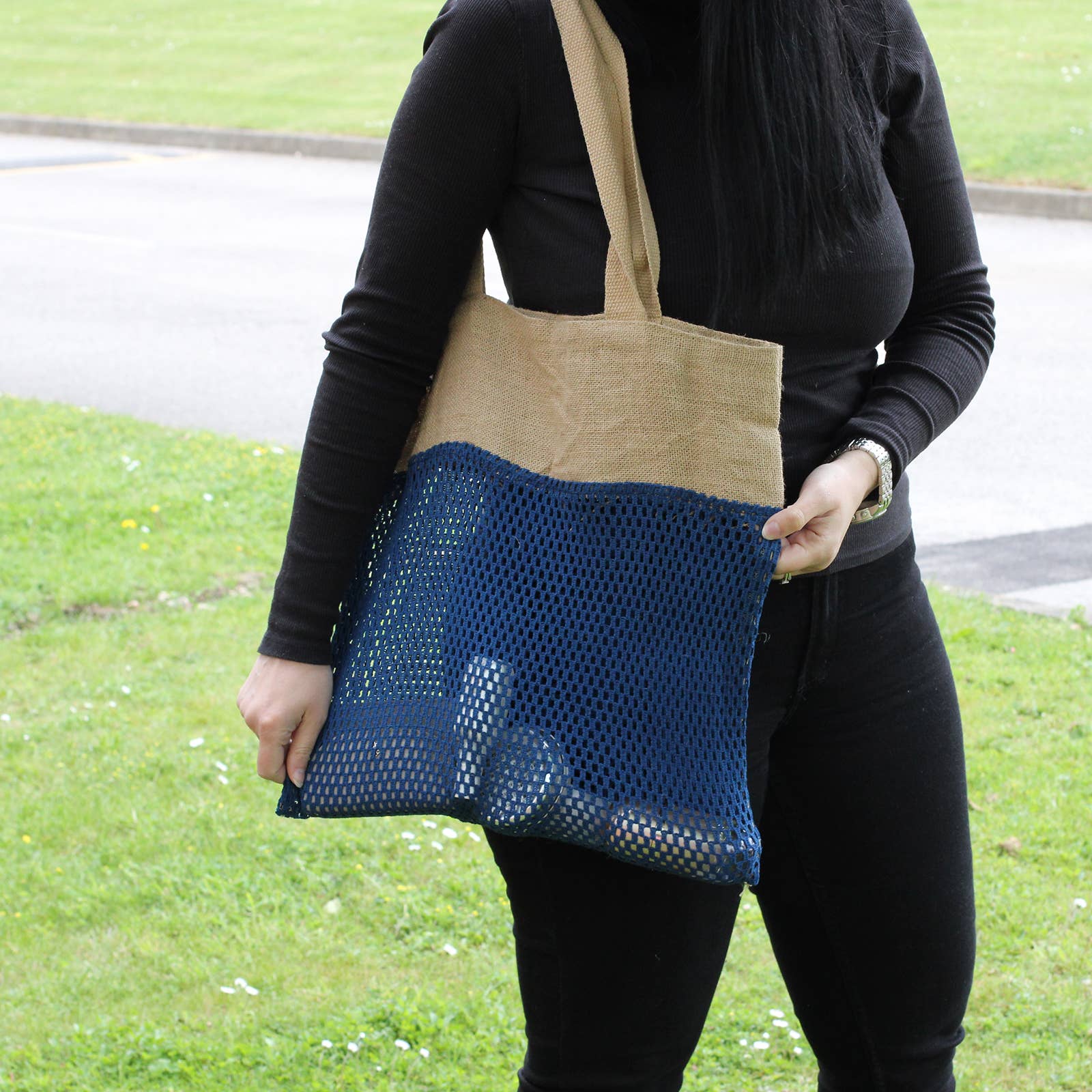 AW Artisan - Wholesale Laptop Bag - Unisex - Pure Soft Jute and Cotton-Denim Mesh Bag2