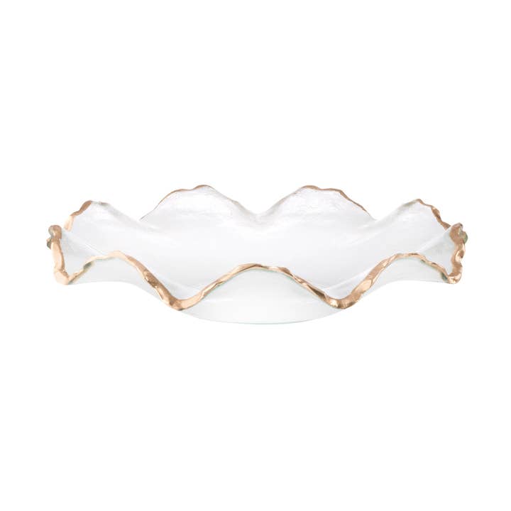 12"D Glass Ruffle Bowl With Gold Edge for wholesale by CLASSIC TOUCH DECOR INC.