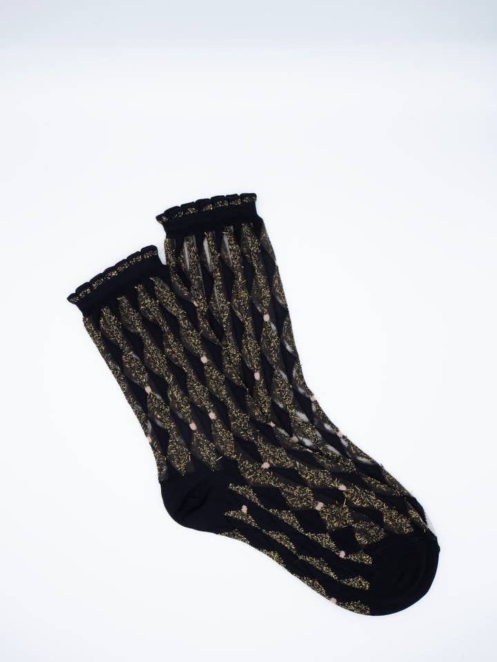 Atelier St Eustache - Wholesale Socks - Women's - ARLECCHINO GOLD • Women's graphic sheer socks3