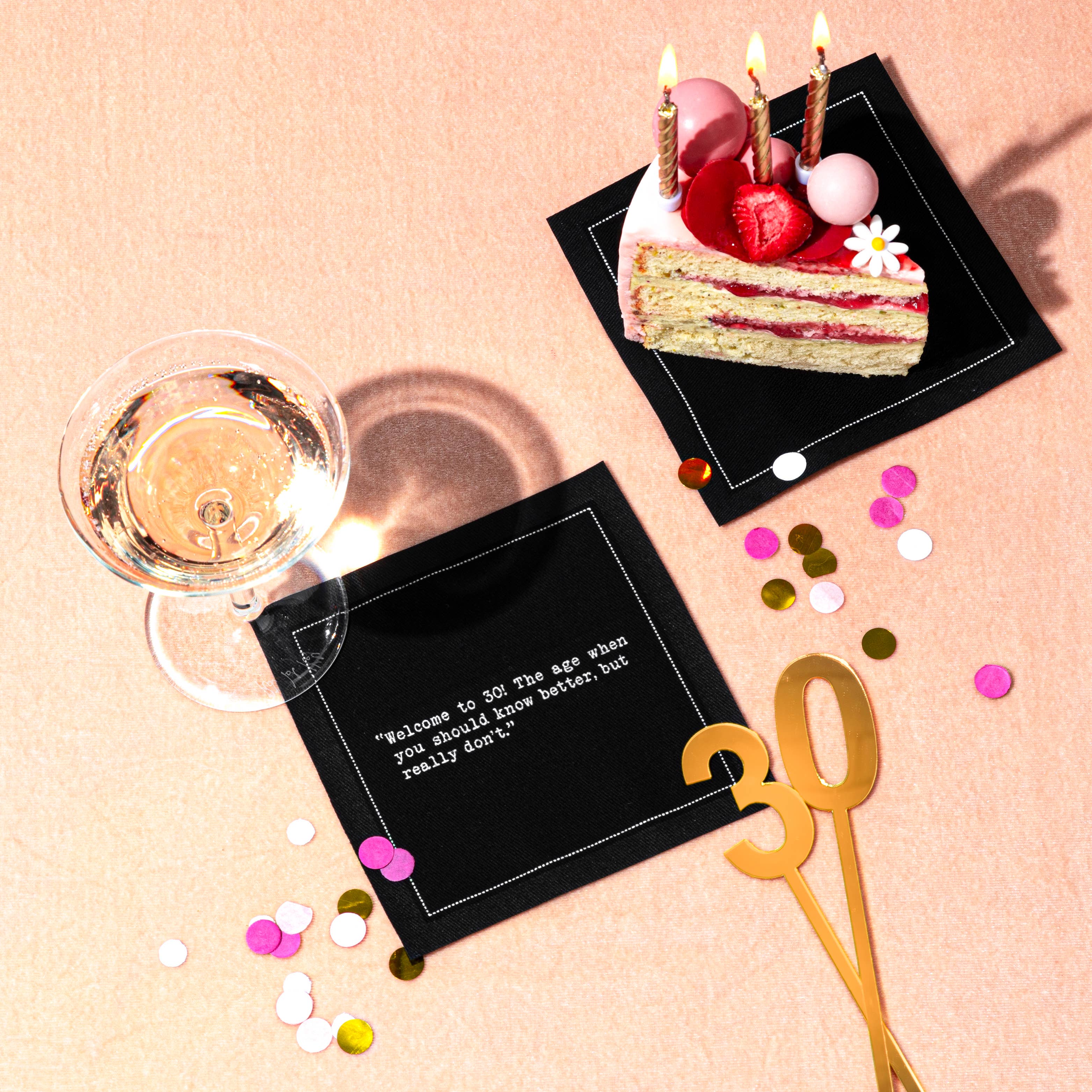 Five Star Napkins Inc. - Wholesale Disposable Napkin - 30th Birthday Quotes - Black Cotton Cocktail Napkins 50x2