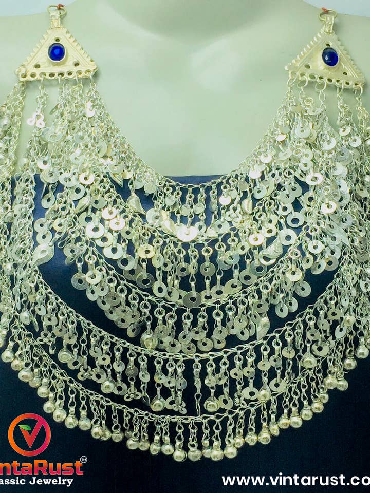Colar Tribal Silver Kuchi Multicamadas Bib Sinos Ciganos por atacado de vintarust