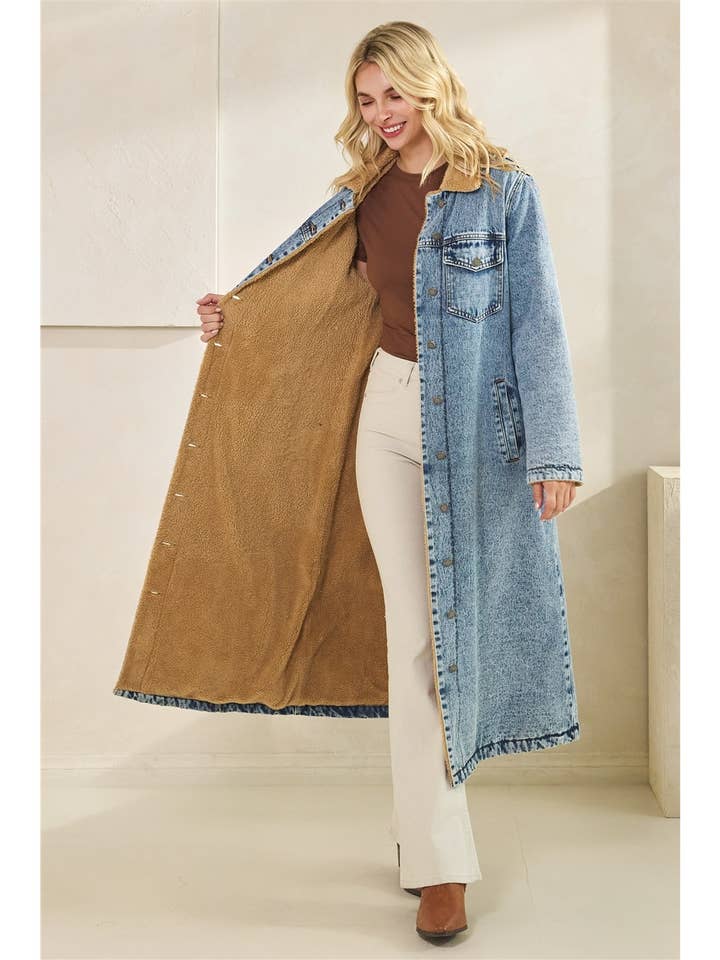 Teddy Lined Long Denim Jacket and other Purchase Wholesale teddy jacket. Free Returns & Net 60 Terms on Faire trending on Faire.
