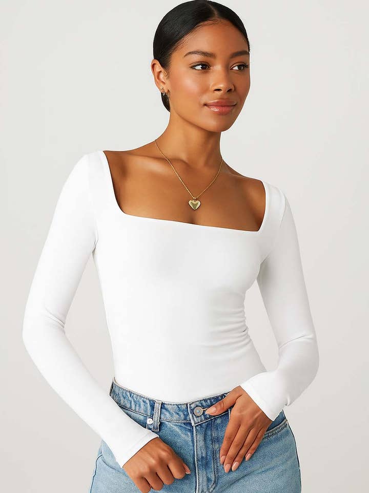 Strak gesneden basic T-shirt met vierkante hals voor dames SKT610 voor wholesale door Sweetkama