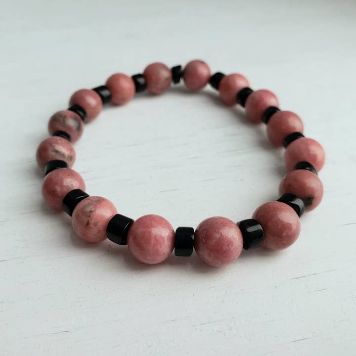 Stretch Bracelet - Rhodonite & Onyx for wholesale by Divine Dragon Designs