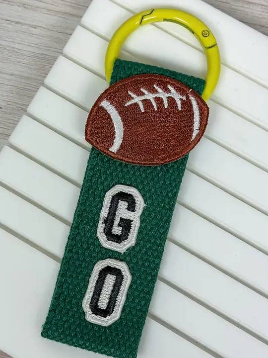 Football Game Day Key Chain - Green & Yellow for wholesale by Prep Obsessed Wholesale
