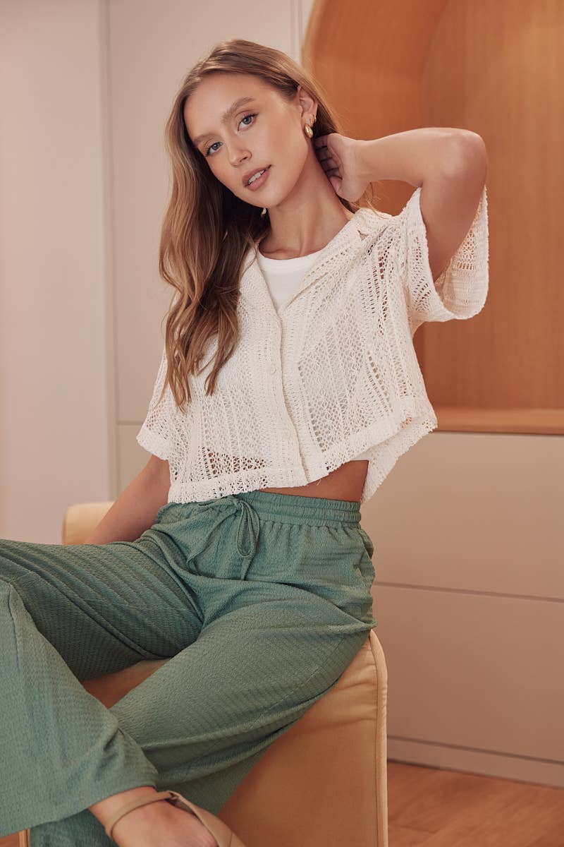 CRÈME Haut court en crochet chic et tendance pour l'été - TI6274FO en vente sur Faire7