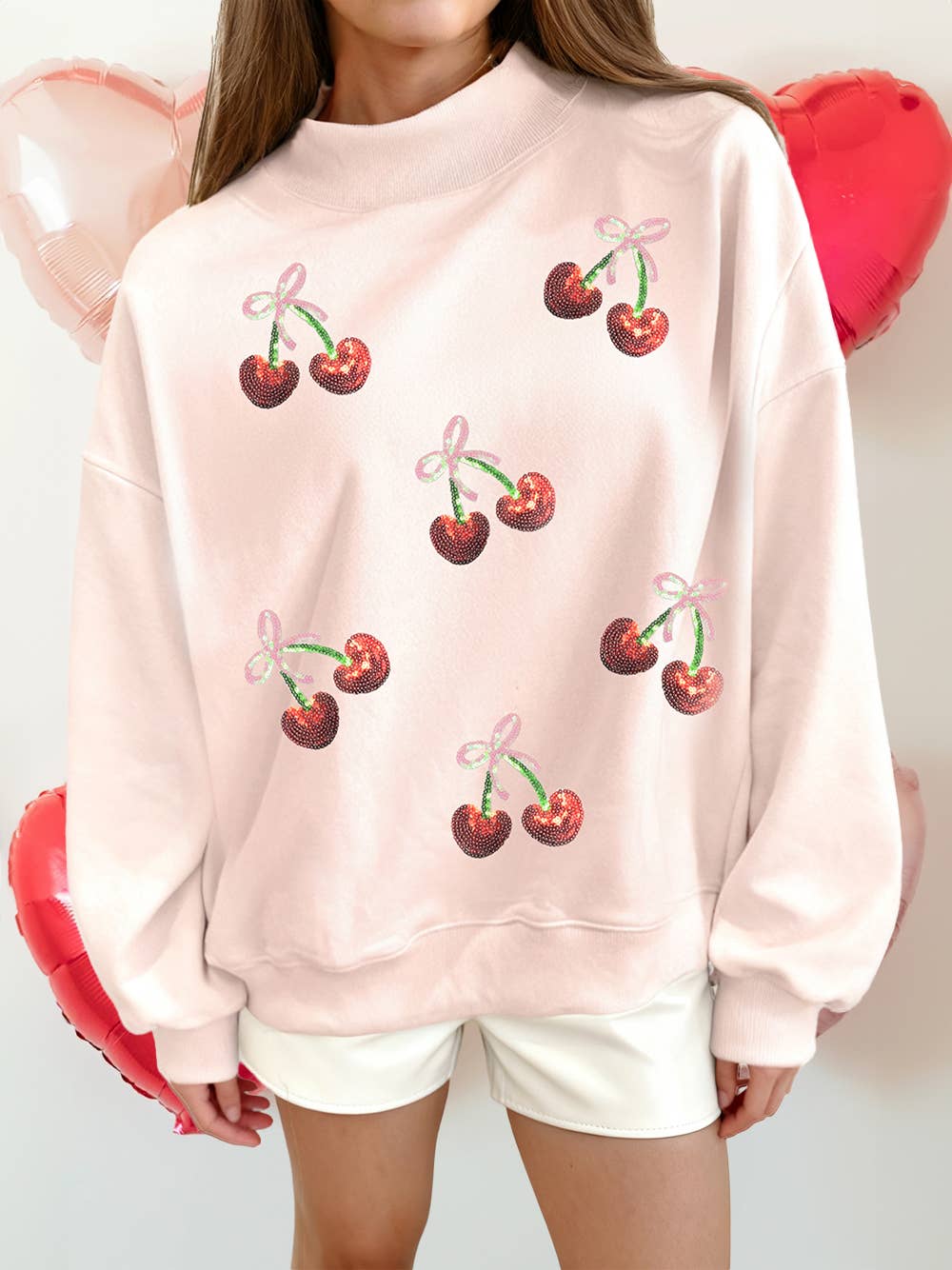 1 the Woman - Vente Sweat-shirt – femme - Sweat-shirt à col montant avec patch cœur en chenille pour la Saint-Valentin6