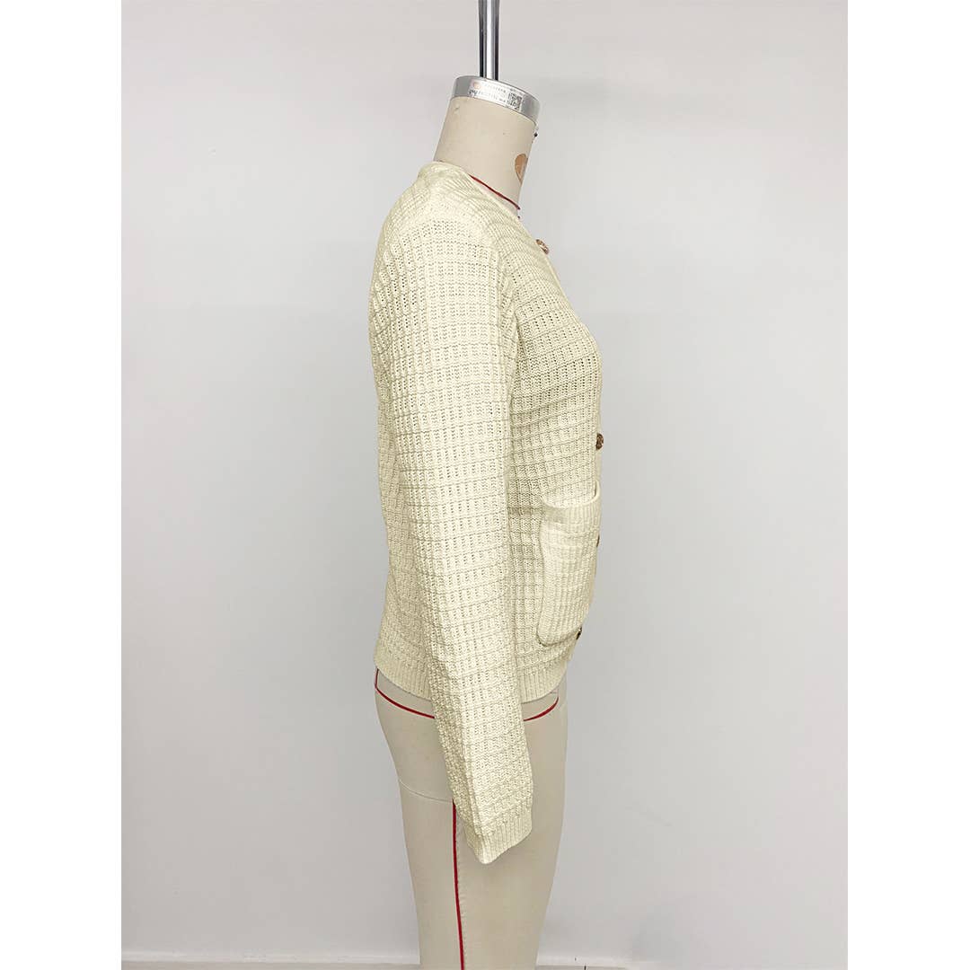 Abrikos Beskåret ensfarvet cardigan-sweater med metal knapper BFZY1717 for engroshandel på Faire7