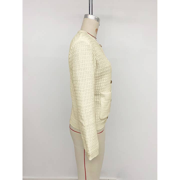 Apricot Cropped Solid Color Metal Buttons Cardigan Sweater BFZY1717 for wholesale on Faire7