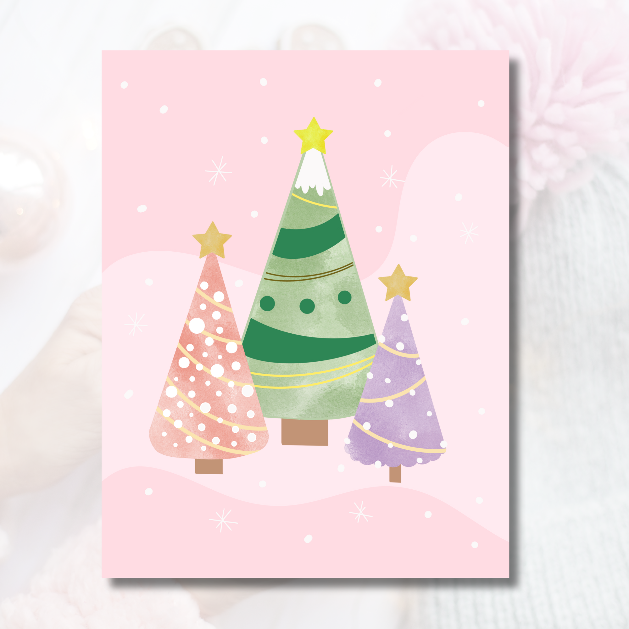 Dumplings and Us – wholesale Christmas card – Whimsical Christmas Trees Card – Pastel Holiday Magic (2025 3