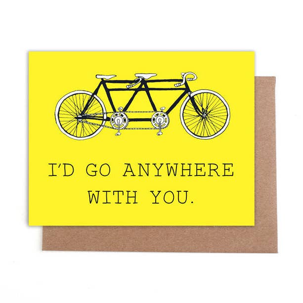 Tandemcykel "Jeg vil tage hvor som helst med dig" kort for engroshandel hos Jodi Lynn's Emporium of Doodles
