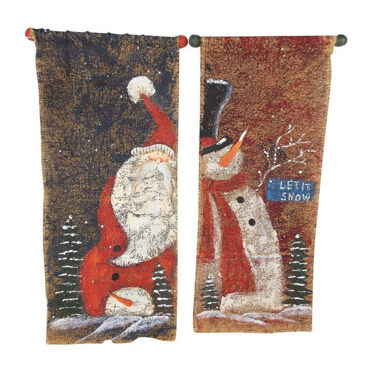 Burlap vimplar Santa & Snögubbe, Blandade, Set om 2 - 20,25 "Tall för wholesale av Birch Maison
