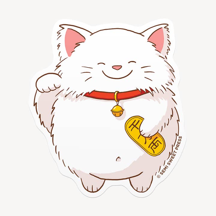 Lucky Cat compostable sticker for wholesale by Semi Sweet Press