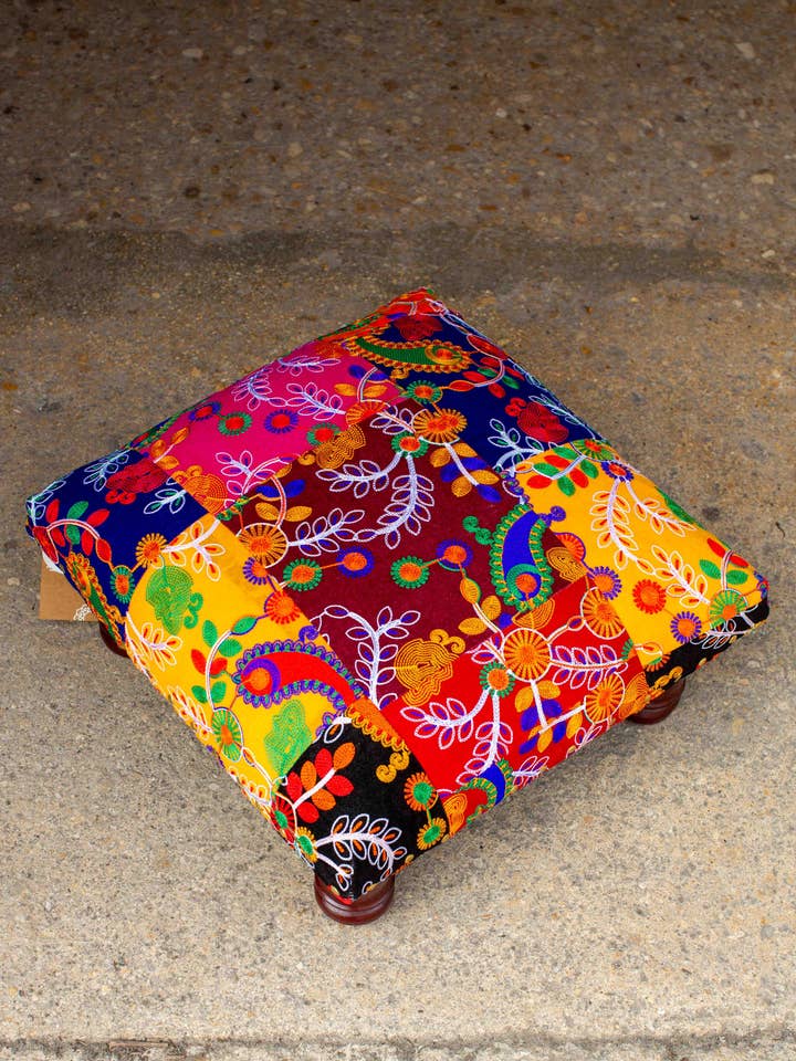 Velvet Embroidered Footstool for wholesale by The India Shop