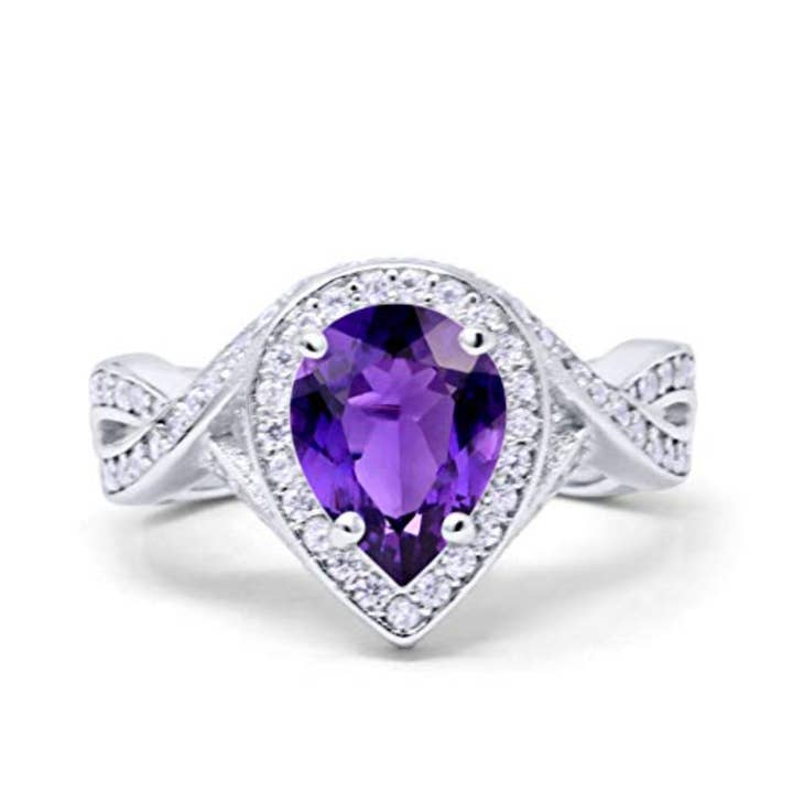 Teardrop Engagement Bridal Ring Simulated Amethyst CZ for wholesale by Blue Apple Imports