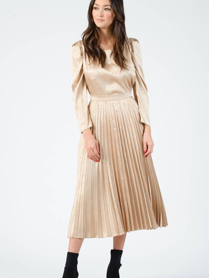 MOE SATIN PUFF SLEEVE BLOUSE-CHAMPAGNE ZEBRA for wholesale by Lucca Couture