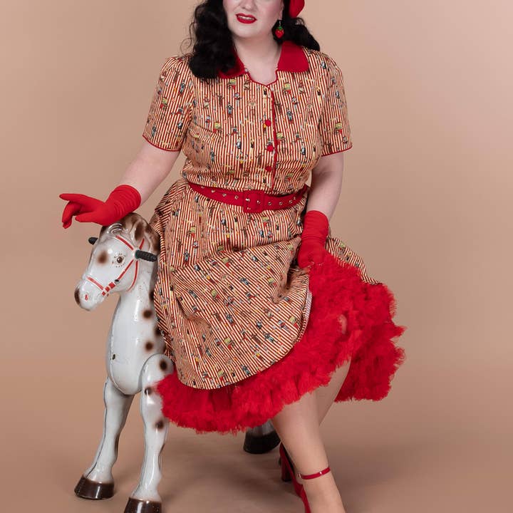 Dolly & Dotty - Wholesale Dress - Women's - Penelope Red Vintage Circus Striped Shirt Dress