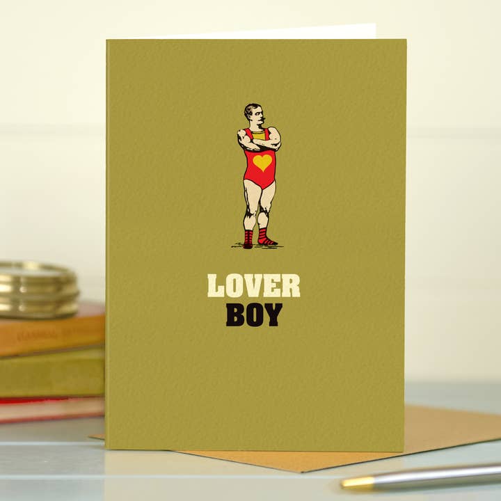 L&G17 Carte d'amour drôle pour lui 'love boy' pour la vente par The Typecast Gallery