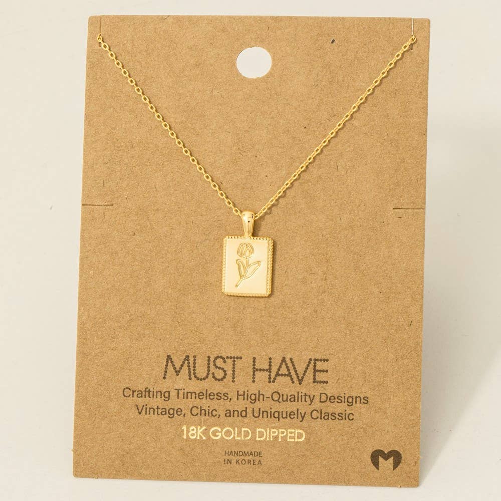 Fame Accessories - Vendita all'ingrosso Collana con ciondolo/pendaglio - Collana con ciondolo quadrato decorato con stampa floreale1