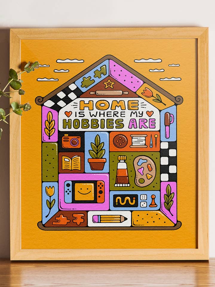 Hemma är där mina hobbyer är – 8 x 10″ konsttryck för wholesale av Bailey Crouch Illustration