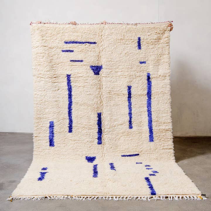 BerberNest - Venta al por mayor Alfombra pequeña - Alfombra bereber marroquí blanca y azul, alfombra de felpa, alfombra grande para áreas