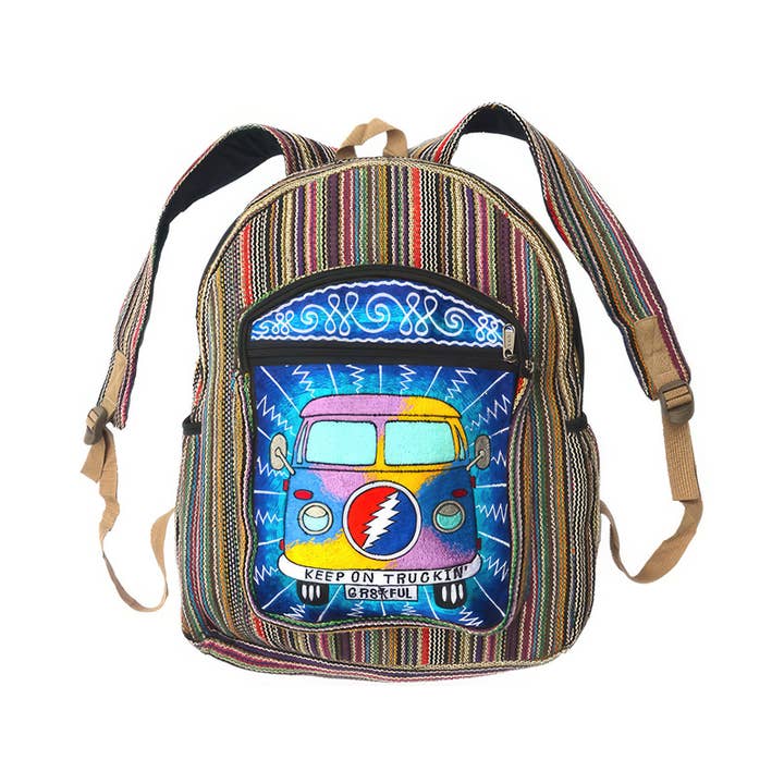 Gypsy Rose - Wholesale Backpack - Unisex - Grateful Dead Keep On Truckin' Bus Hand Embroidered Backpack