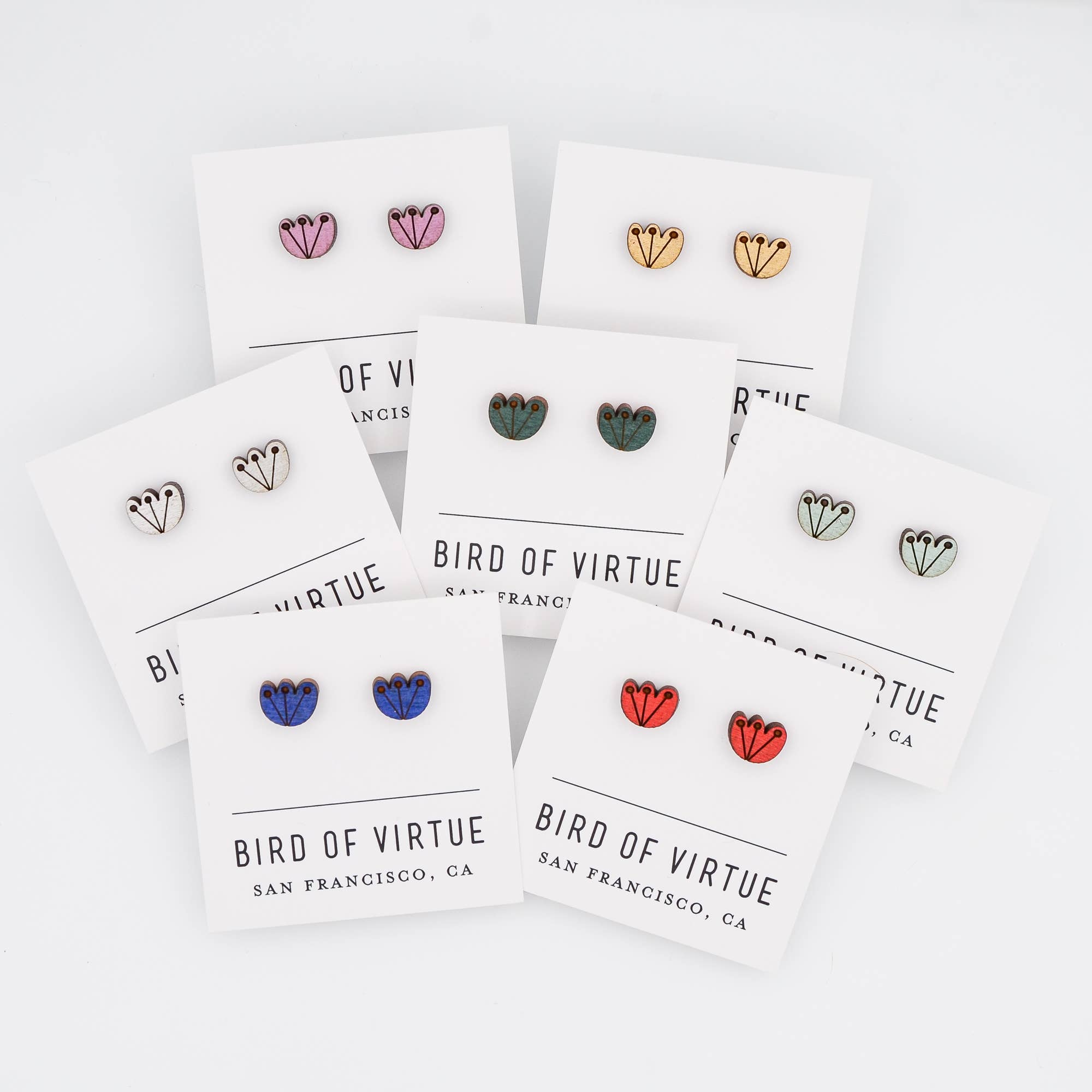 Bird of Virtue - Wholesale Stud/Post Earrings - Blomma Flower Studs · lightweight wood · spring jewelry0