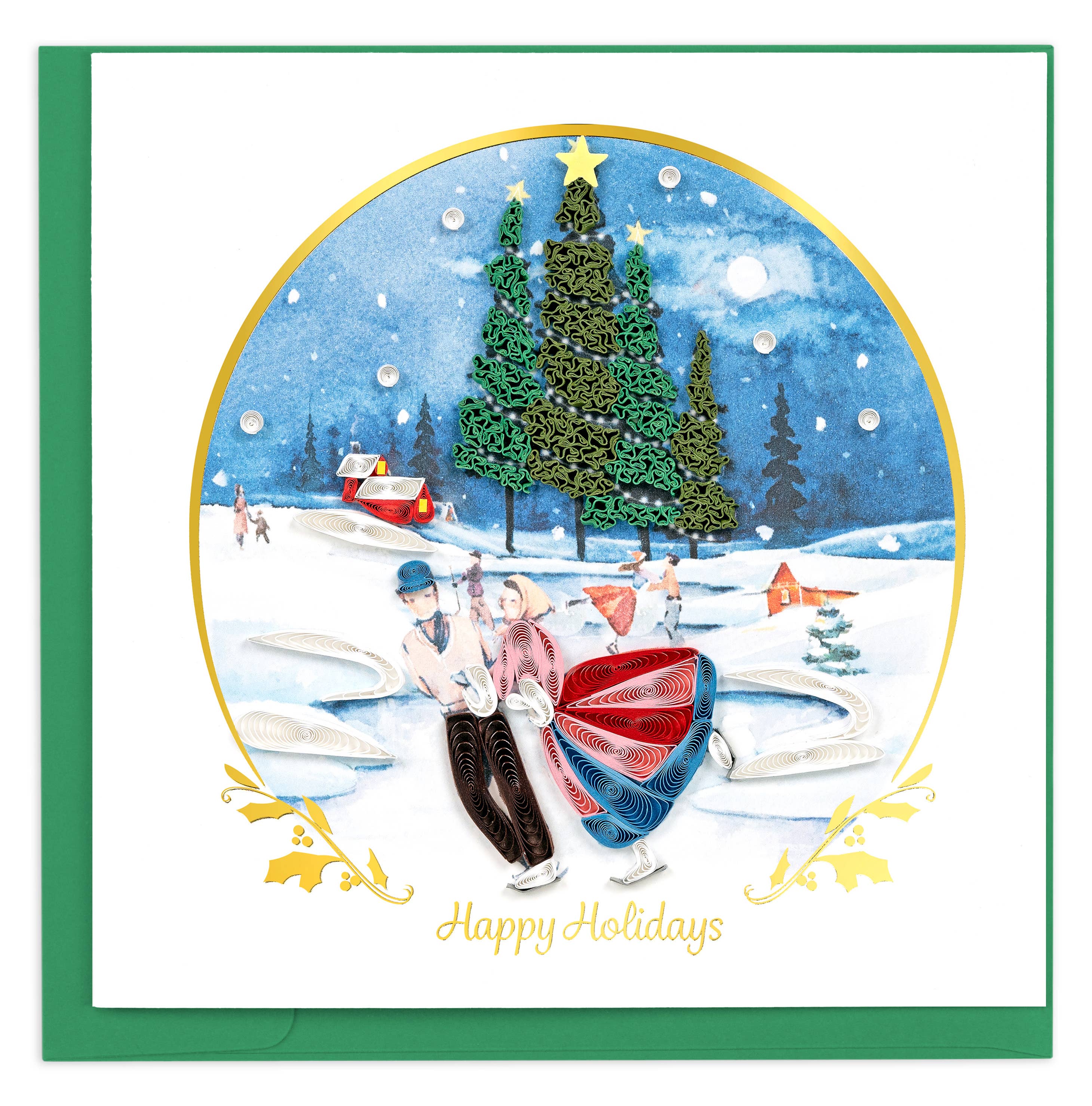 Quilling Card – wholesale Everyday greeting card – Quilled Ice Skating Scene Greeting Card0