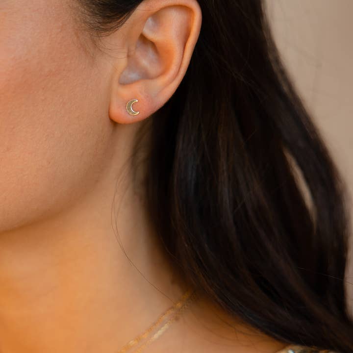 Token Jewelry - Wholesale Stud/Post Earrings - Tiny Moon Studs in 14k Gold Fill or Sterling SilverÂ