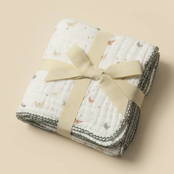 Muslin Baby Swaddle Blanket: 6 Layers – Dreamy Butterflies for wholesale by Cherubin Chic