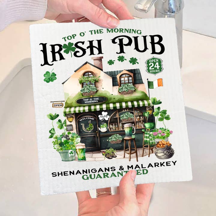 St Patrick's irish Pub Shenanigans SWEDISH DISH CLOTH for wholesale by Avery Lane Gifts