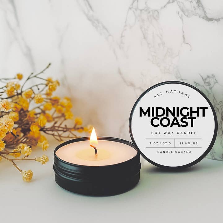 Midnight Coast 2 oz Travel Tin Candle – 100% Natural Soy for wholesale by Candle Cabana