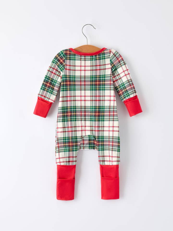 Rylee Faith Designs - Wholesale Jumpsuit - Baby - Christmas Plaid Baby Girls Romper with Long Sleeves and Red Cuffs1