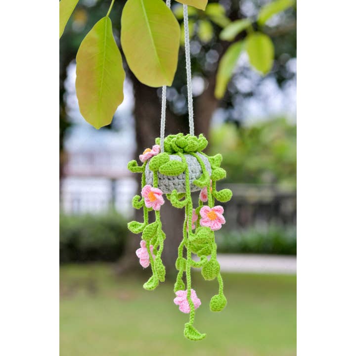 Crochet Succulent Car Plant Hanging Pot Charm, Flower In Car for wholesale by TOMOPOD LLC