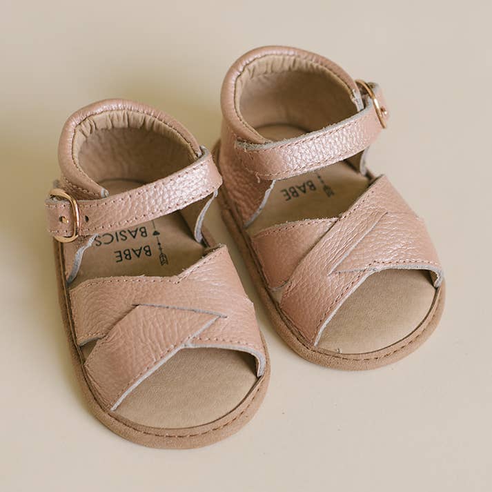 Blush Split-Soled Leather Baby Sandals for wholesale by Babe Basics
