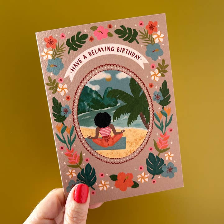 Jessie Maeve Studio - Wholesale Birthday Card - Tropical Beach Yoga Birthday Card - Have A Relaxing Birthday3