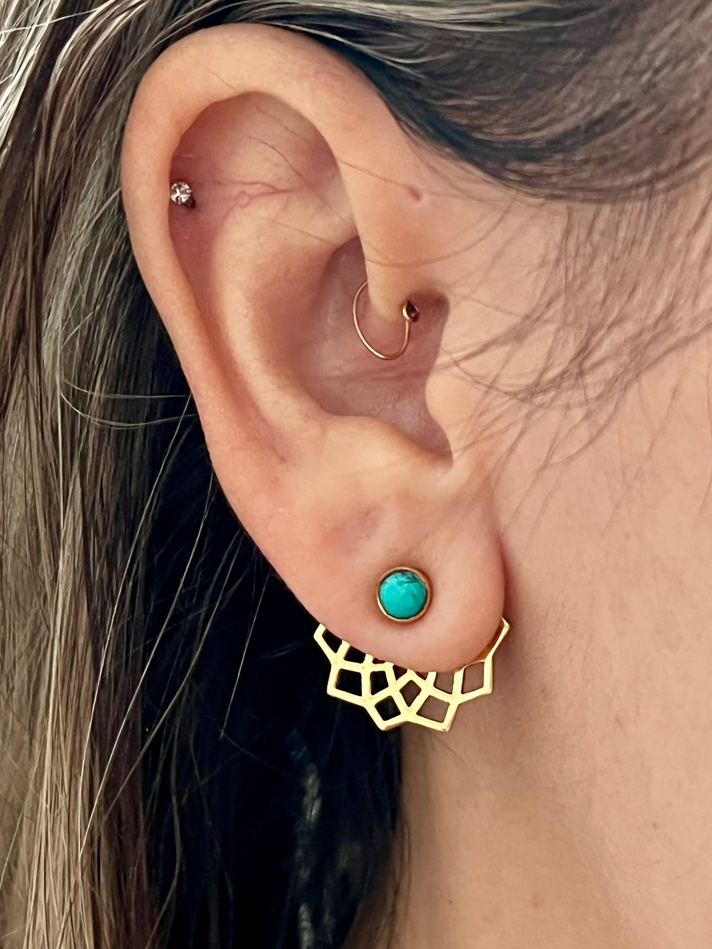 Baizaar - Vente Boucles d'oreilles ear jackets/manchettes d'oreille (climbers) - Cache-oreilles en laiton Mandala Stone1