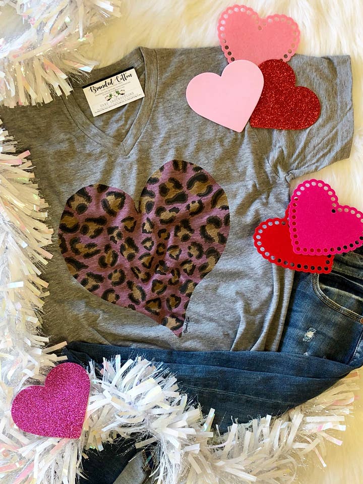 Leopard Heart Throb Tee for wholesale by Branded Cotton