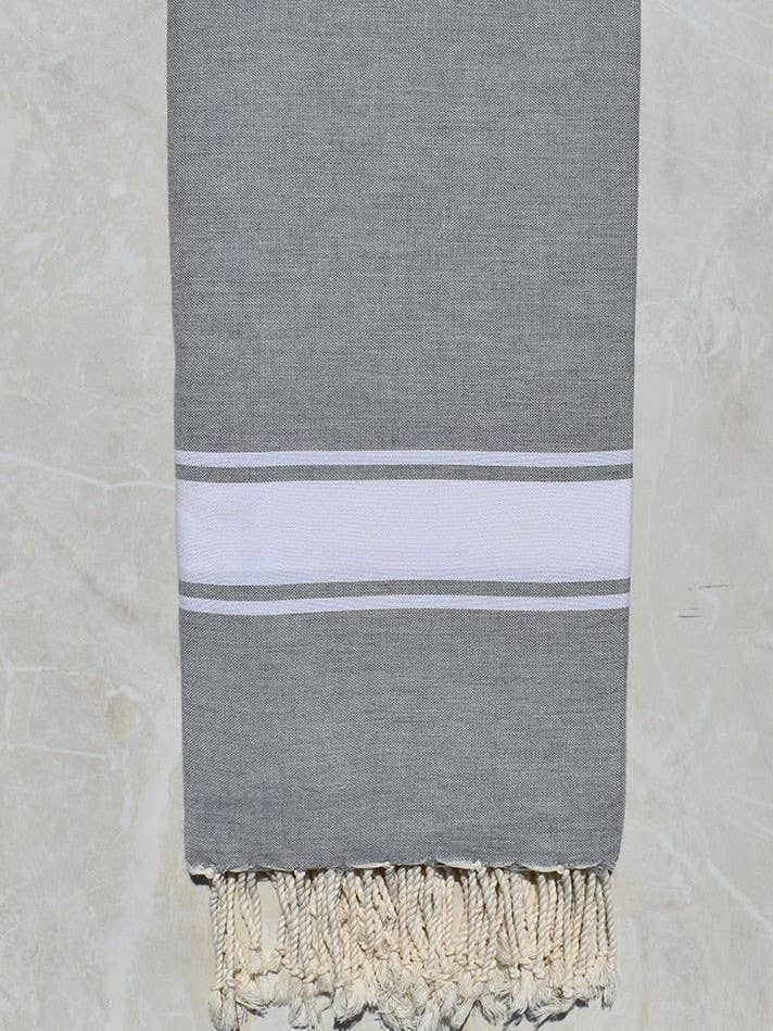 Large gray fouta with white band 1.90x2 m for wholesale by Fouta Tunisia