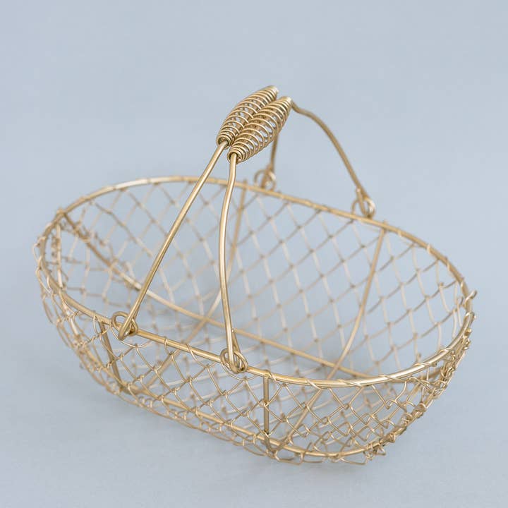 Indy Supply Co - Wholesale Basket - Champagne Gold Oblong Wire Basket | Shallow Gold Double Swin4