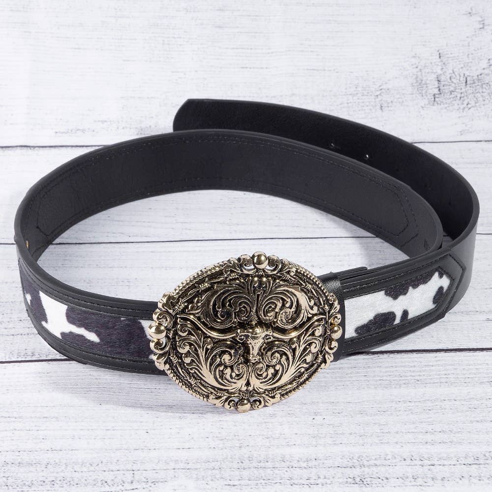 Collections by Fame Accessories - Wholesale Belt - Women's - Embroidered Longhorn Western Buckle Vegan Leather Belt5