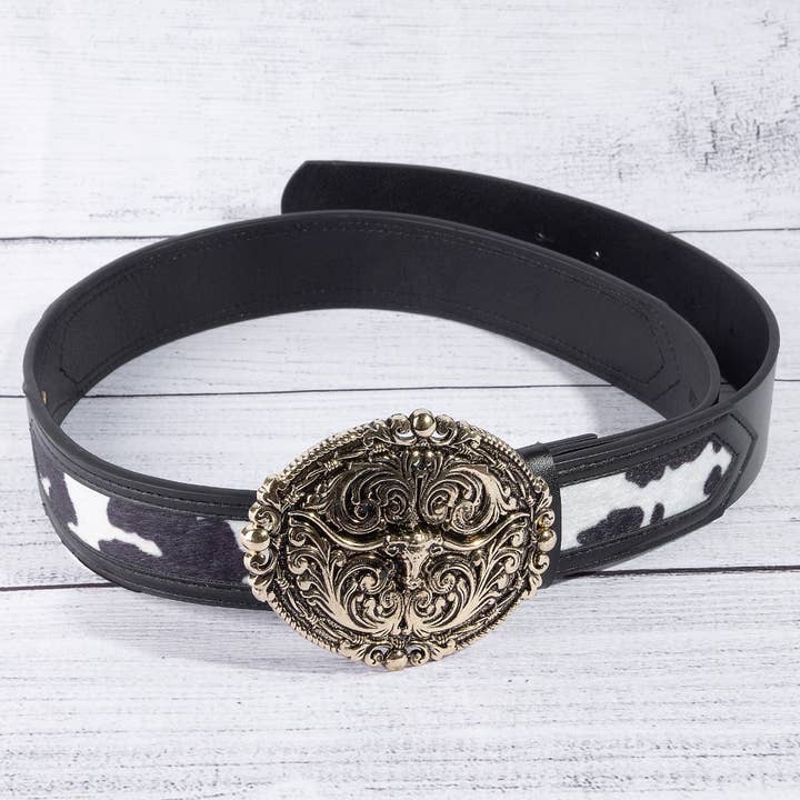 Collections by Fame Accessories - Wholesale Belt - Women's - Embroidered Longhorn Western Buckle Vegan Leather Belt5