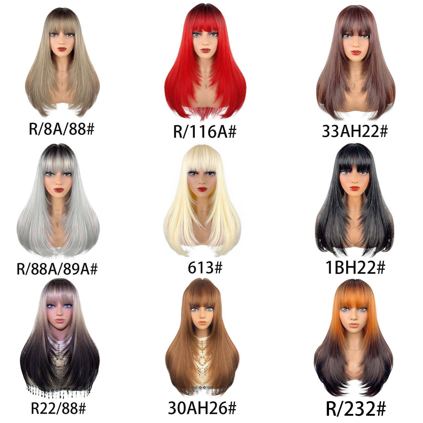 AK Brand - Wholesale Pruik/haarstuk - Lange rechte synthetische pruik met gelaagde snit en pony.11