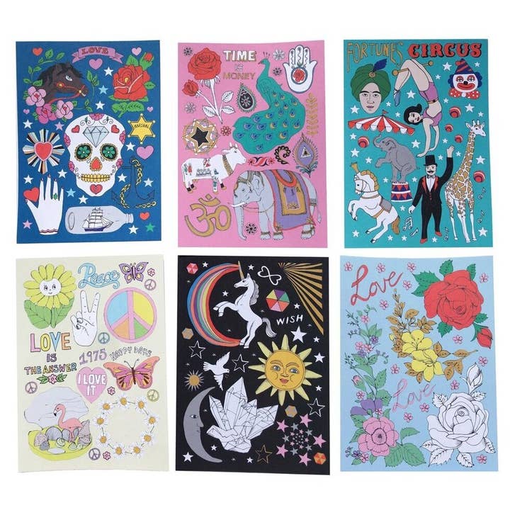 Tattoo Postcard Pack of 6 for wholesale by Rosie Wonders