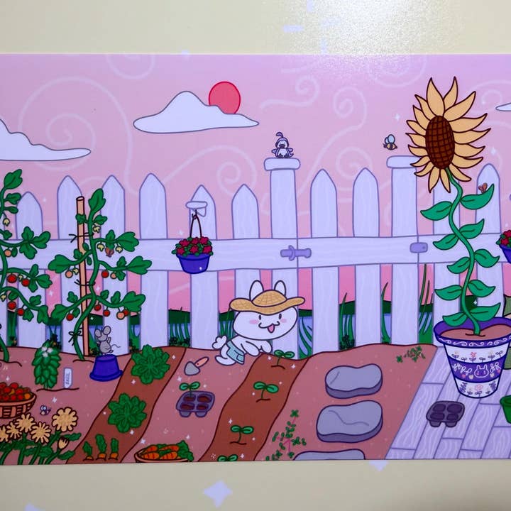 Gardening Rabbit Art Print | Cute Bunny Artwork | 5x7 Print for wholesale by Courtney Elizabeth Studio