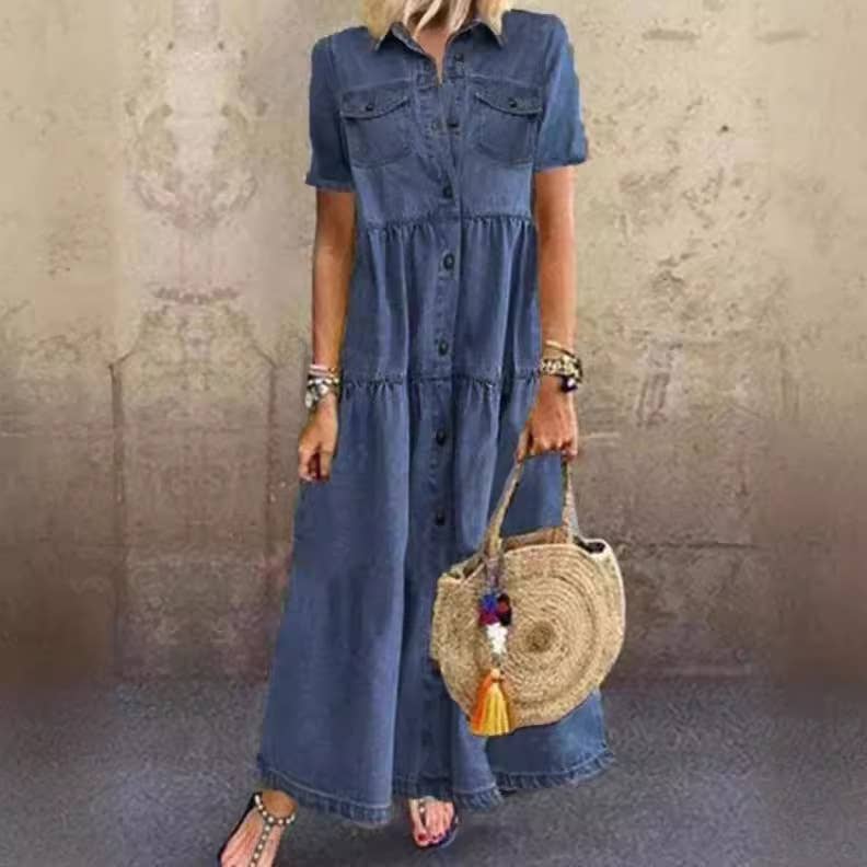 EmberLoom - Wholesale Dress - Women's - Women's Long Denim Dress with Button Front 1