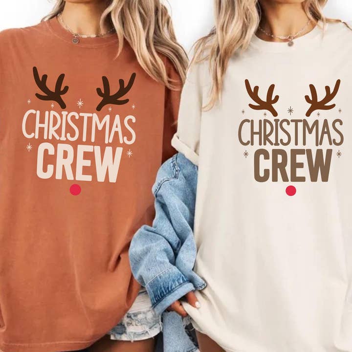 ClevorFit - Wholesale T-shirt (graphic) – unisex - Comfort Colors Christmas Crew Tee,Xmas Reindeer Nose Sweater4