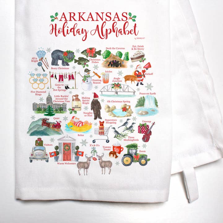 Arkansas Holiday Alphabet Bar Towel for wholesale by Dishique