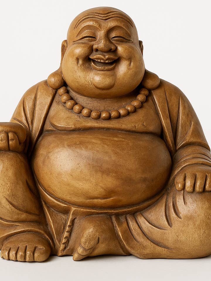 Statue en bois de Bouddha rieur – Bois de suar pour la vente par The Bali Wood Co.