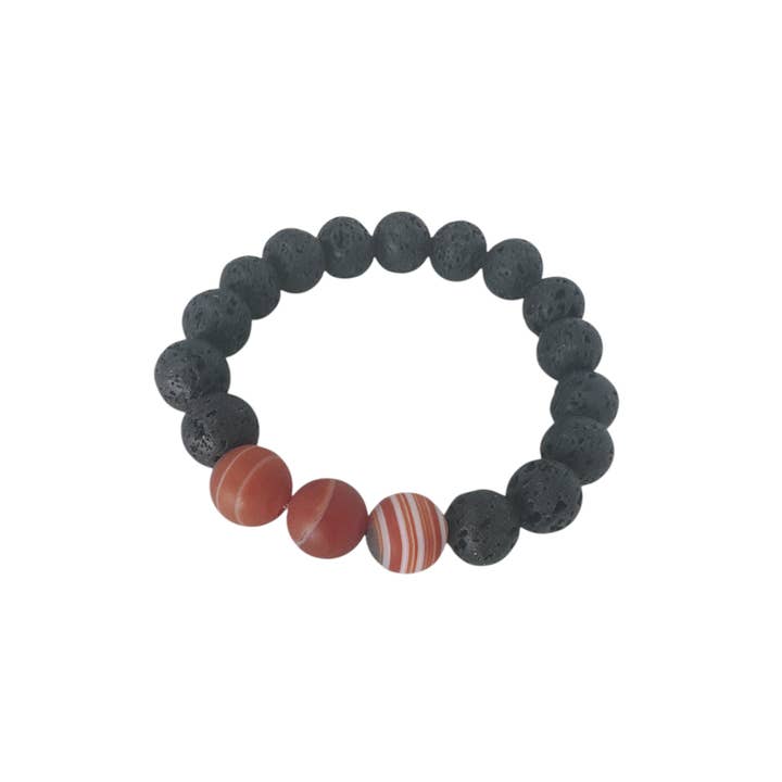 Maka Imports - Wholesale Beaded bracelet - 10mm Lava Rock and Red Agate Gemstone Bead Stretch Bracelet1